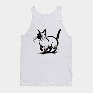 Stick figure Siamese cat in black ink Tank Top